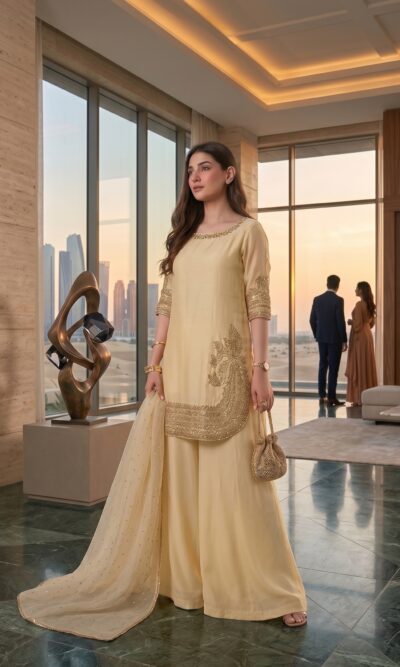 Adaa | Silver White Embroidered 3-Piece Ensemble