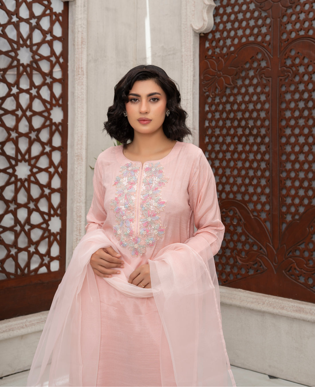 Aks - Pink Embroidered Ada Work 3-Piece Suit - Image 2