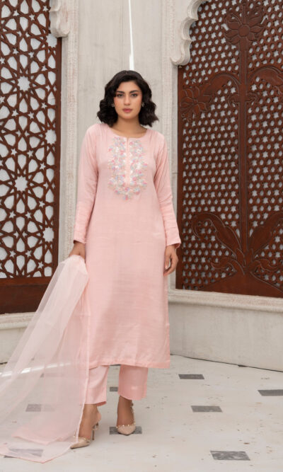 Aks - Pink Embroidered Ada Work 3-Piece Suit