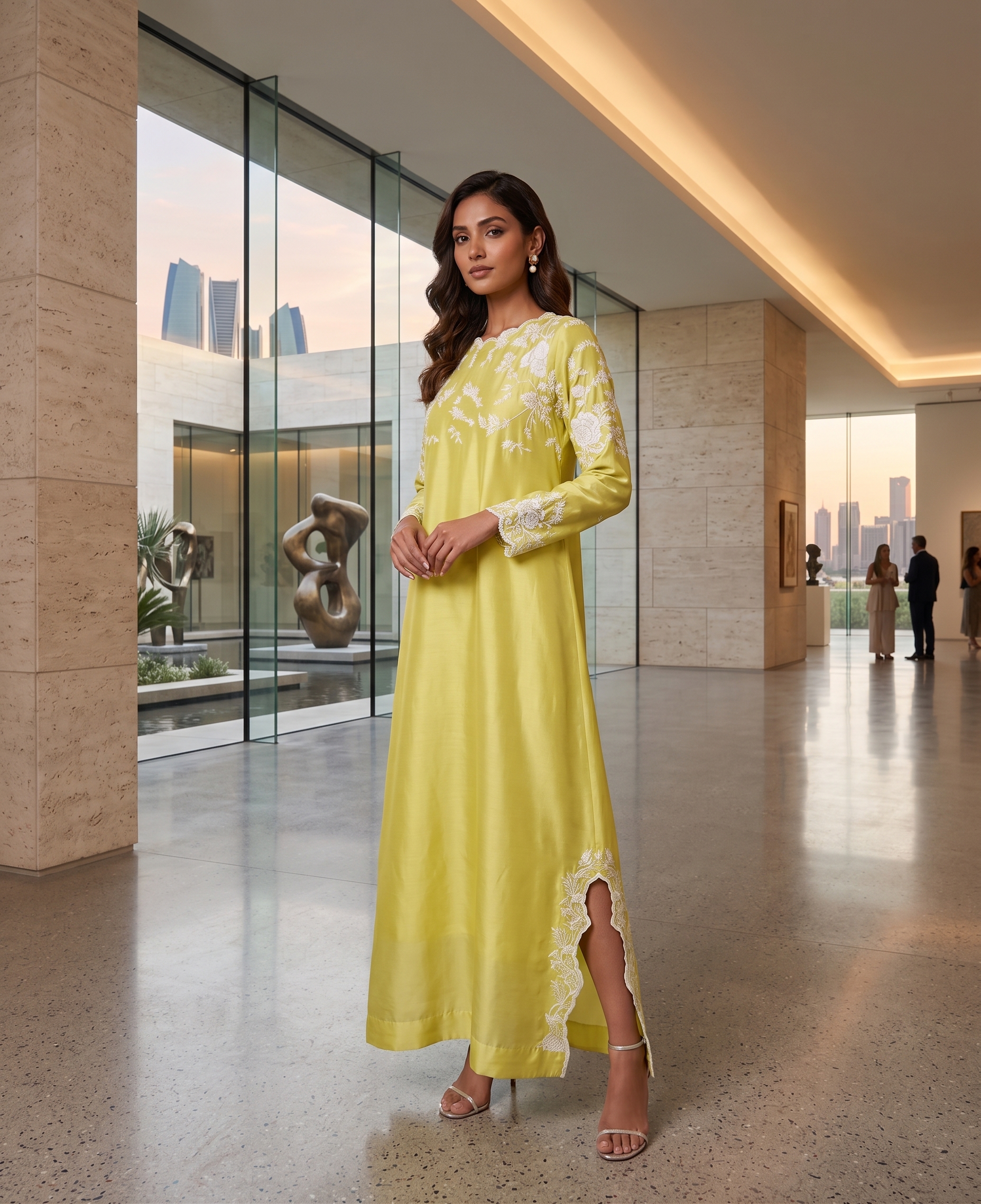 Bahaar - Lemon Yellow Block Print Pearl Work Shirt
