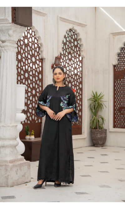 Chaand - Black Embroidered Raw Silk Dress