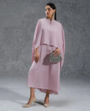 Dreamy Petal - Pink Georgette Long Dress with Drape Shawl