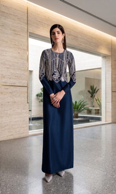 Midnight Bloom - Navy Blue Embroidered Kaftan