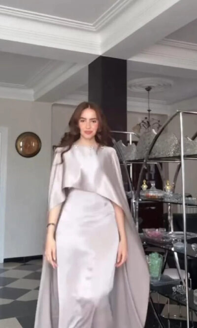 Mirage - Steel Beige Georgette 2-Piece Cape Ensemble