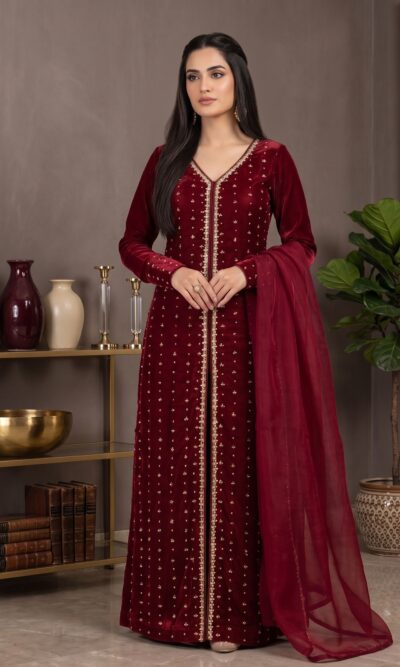 Sajni | Cherry Red Embroidered 3-Piece Ensemble